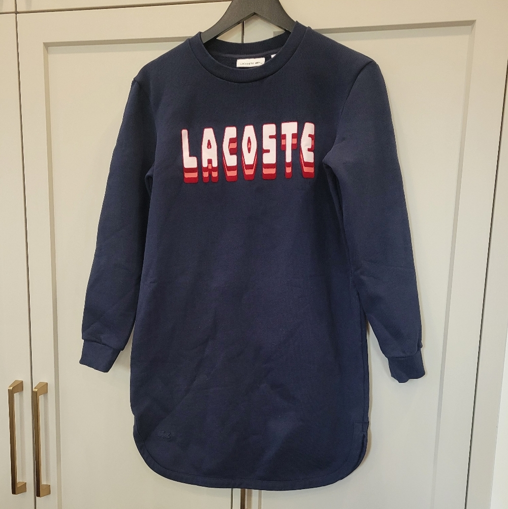 Lacoste Blue Sweatshirt Dress with Red and White 3D logo design  sz 36